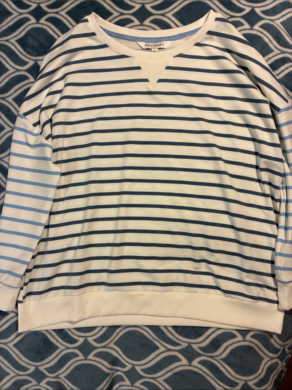 Men's Striped Crewneck Sweater - Emily Daniels - White & Navy